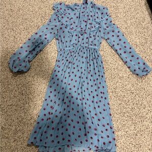 SHEIN Blue and Pink Polka Dot Midi Dress